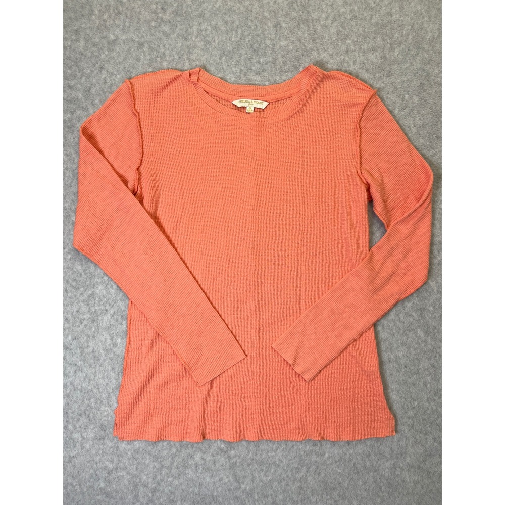 Chelsea & Violet Girls Coral Orange Waffle Knit Thermal Top XL Exposed Seams